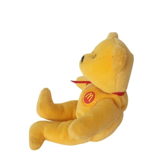 Vtg McDonalds Ty Beanie Teddy Bear 5" Yellow Red Ribbon Happy Meal Logo Soft - Picture 4 of 6